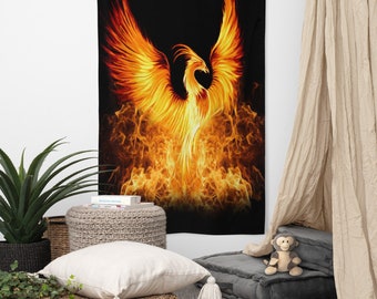 Rising Phoenix Flag | Rebirth Resurrection Bird Art Decoration Rise From Ashes  | 34.5" x 56" | 86.3 cm x 142.2 cm
