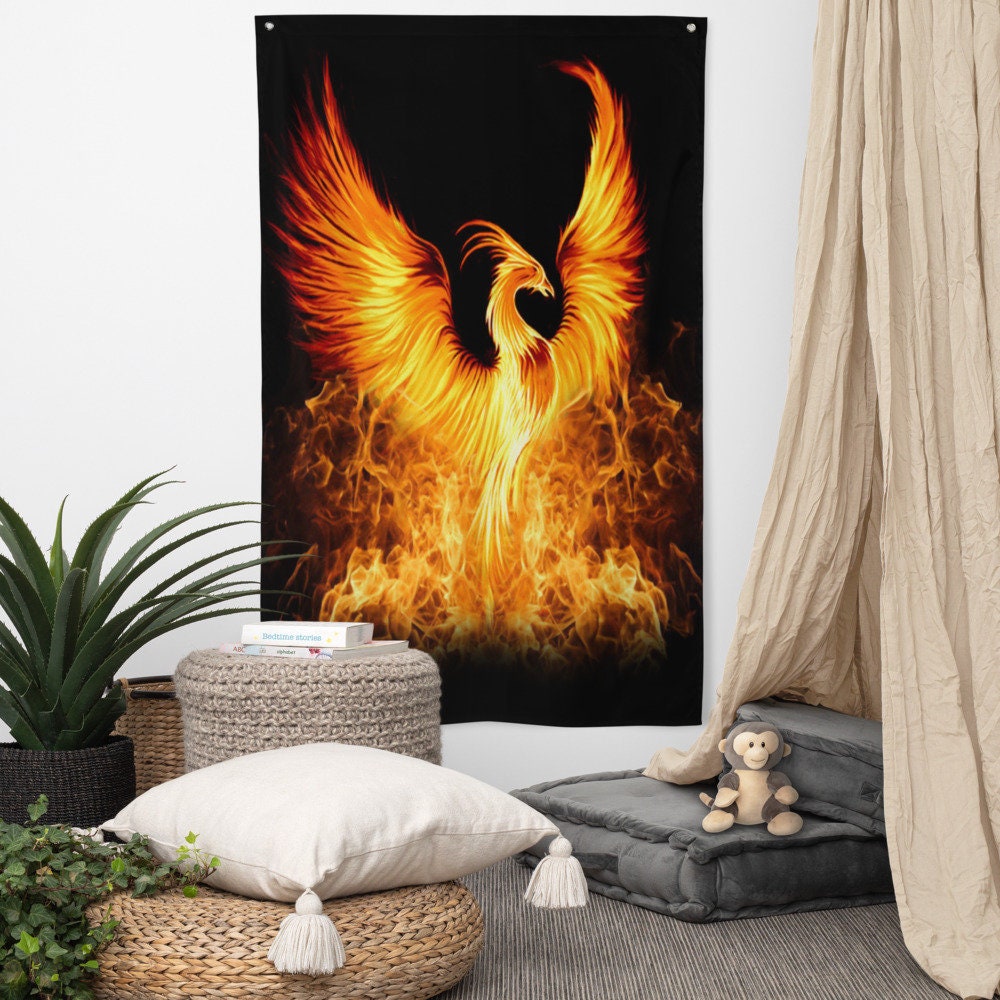 Rising Phoenix Flag | Rebirth Resurrection Bird Art Decoration