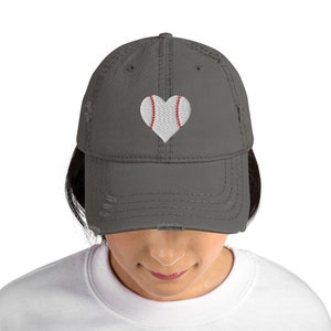 Baseball Love Hat, Women&#39;s Baseball Hat, Heart Baseball Cap, Baseball Hat Gift, Distressed Dad Hat