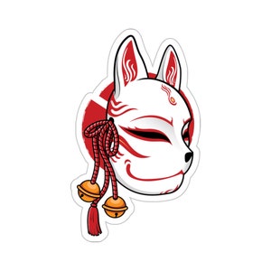 Kitsune Mask Vinyl Sticker, Japanese Fox Anime Kitsune Kiss-Cut Stickers