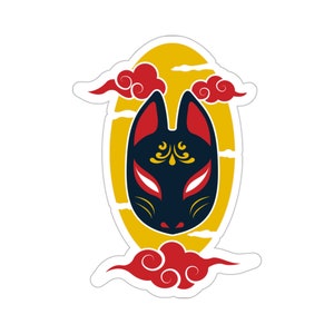 Black Kitsune Mask Vinyl Sticker, Japanese Fox Anime Kitsune Kiss-Cut Stickers