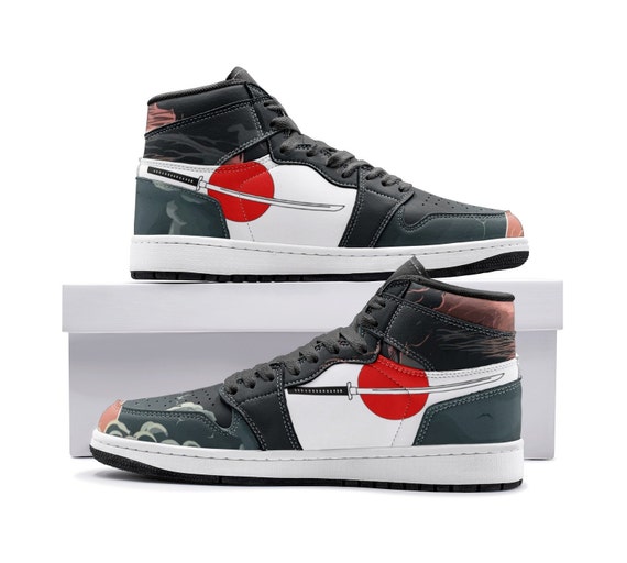 Katana Japan Sneakers, Samurai, AJ1 Inspired, Sword, Red Sun