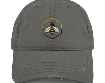 BEE Baseball Hat, Embroidered Dad Cap • Save The Bee Insect Honey , Distressed Dad Hat