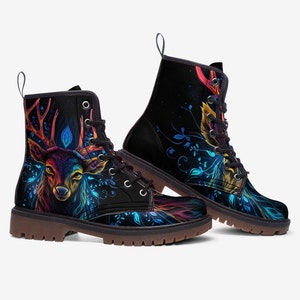 Deer Combat Boots, Neon Glowing, Vegan Leather, Girl Boots, Casual Lightweight boots MT