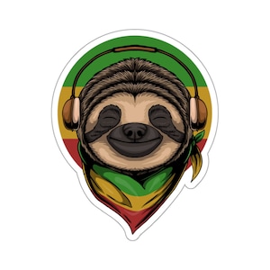 Rastafari Sticker | Lustiges Rasta Faultier | Reggae-Musikstil | Peace Love Jamaika Rastafari Farben Kiss-Cut Aufkleber für Rasta Lover
