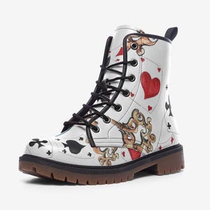 Alice in Wonderland Vegan Leather Combat Boots, Casual Leather Lightweight boots MT
