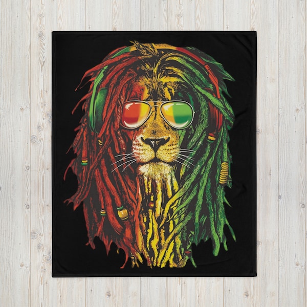 Rasta Lion Throw Blanket | Jamaica Rastafari Reggae |50"×60"| Couverture douce