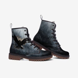 Raven Crow Combat Boots, Viking, Nordic, Gothic, Vegan Leather Lightweight boots