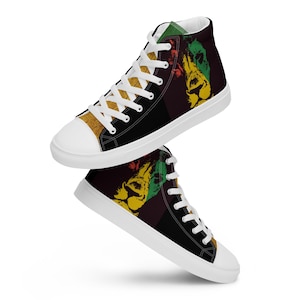 Rasta Lion Sneakers Rastafari Reggae Jamaica, Women&#39;s & Men’s high top canvas shoes