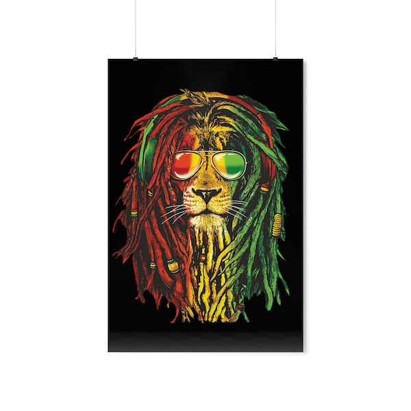 Premium Matte Vertical Poster, Rasta Lion Poster, Rastafari, Reggae Decor, Jamaican Culture, Wall Art, African Roots Art Print, Deco