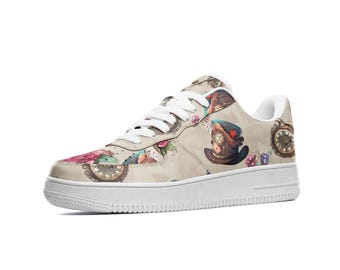 Alice in Wonderland Sneakers, Low Top Leather Shoes, Whimsical Unisex Footwear