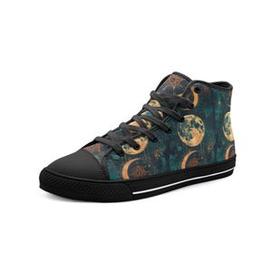 Celestial Moon Phases Sneakers, Moon and Stars and Sun, Unisex High Top Canvas Shoes