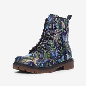Celestial Dreamscape Moon Floral Vegan Leather boots