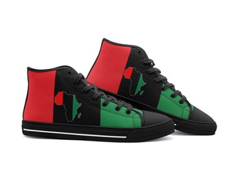 Pan-African Sneakers, Africa Colors, Unisex High Top Canvas Shoes, Available in Black and in White