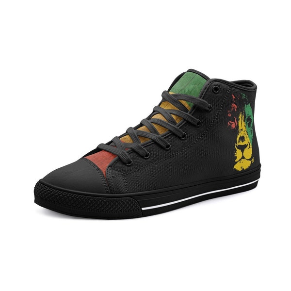 Rasta Lion Sneakers, Rastafari Schuhe, Jamaika Reggae Farben, Unisex High Top Canvas Schuhe