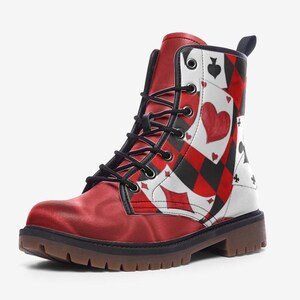 Alice in Wonderland Themed Combat Boots, Vegan Leather, Casual Leather Lightweight boots MT