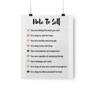 Premium Matte Vertical Poster, Empathy & Mental Health Awareness, &quot;Note To Self&quot;,  office decor, Psychotherapy, Self Love Wall Art