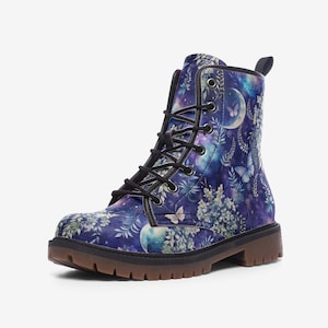 Celestial Dreamscape Moon Floral Vegan Leather boots