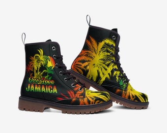 One Love Jamaika Stiefel, Rasta, Jamaika, Lässige Leder Leichte Stiefel MT, Custom Schuhe