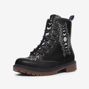 Moon Phases Combat Boots,  Stylish, Unique, Vegan Leather Lightweight boots