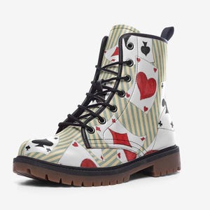Alice in Wonderland Themed Combat Boots, Vegan Leather, Casual Leather Lightweight boots MT