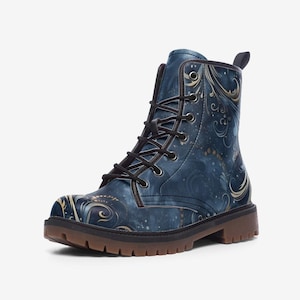 Celestial Floral Combat Boots, Vegan Leather Lightweight boots