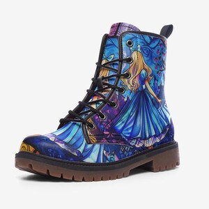 Alice in Wonderland Themed Combat Boots, Vegan Leather, Casual Leather Lightweight boots MT