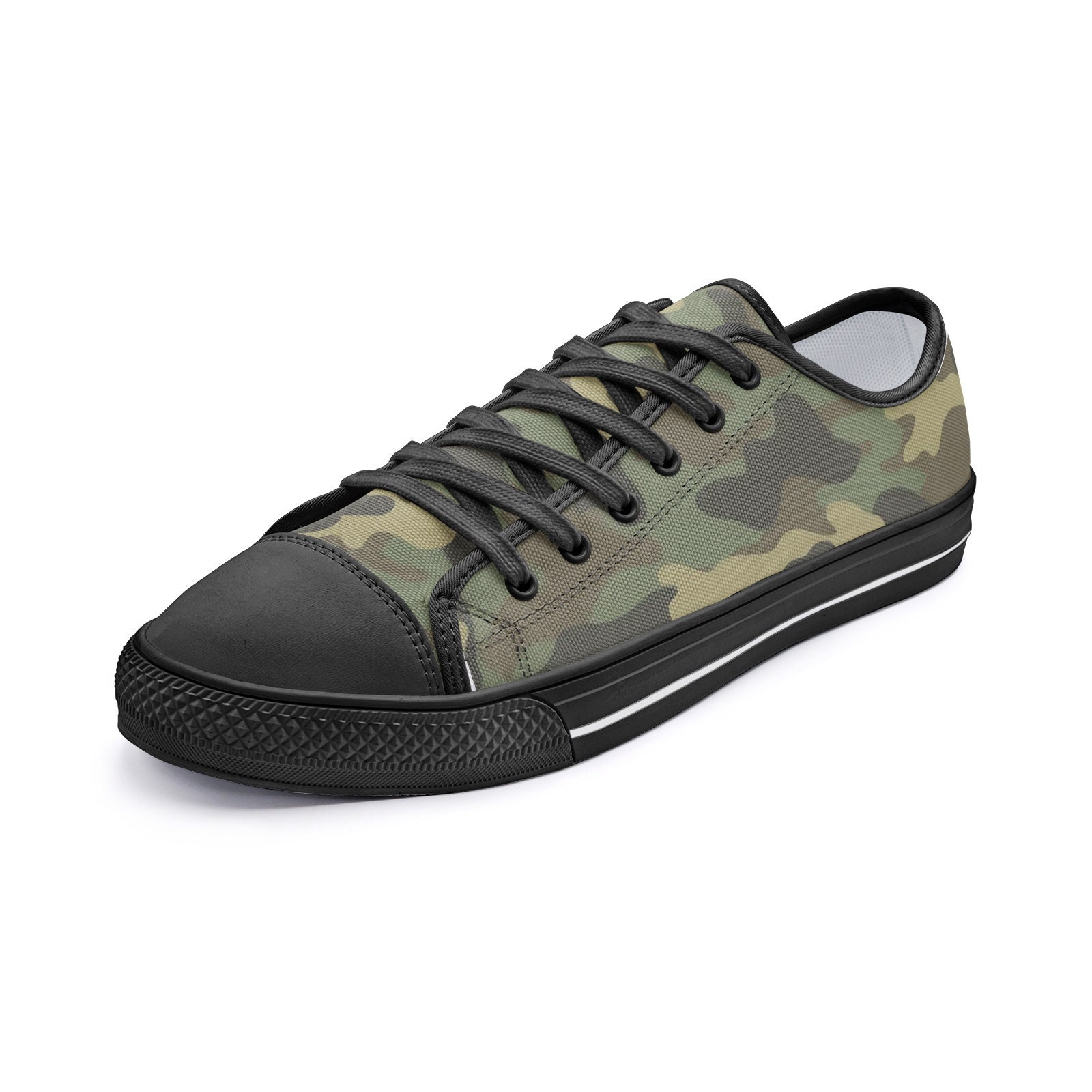 Camo Low Top Shoes, Green Camouflage, Sneakers Camo Footwear