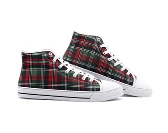 Buy Red Scottish Tartan Sneakers, Unisex High Top Canvas Shoes