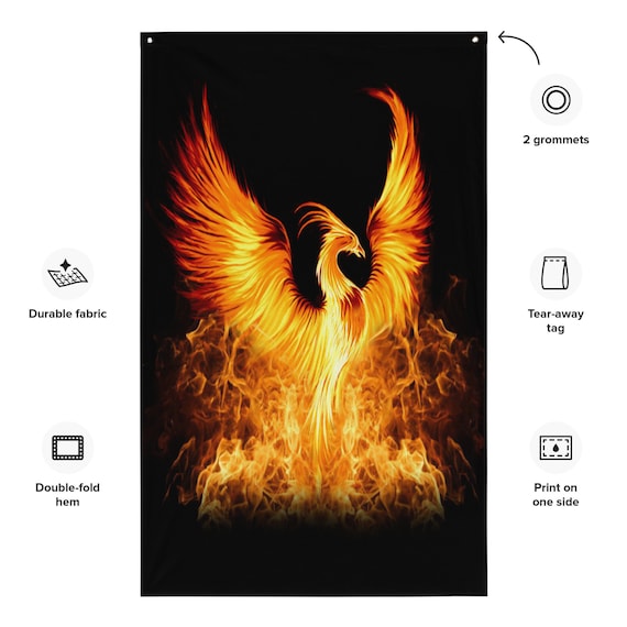 Rising Phoenix Flag | Rebirth Resurrection Bird Art Decoration