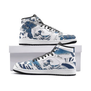 Great Wave Sneakers, Great Wave of Kanagawa High Tops Shoes, Katsushika Hokusai, Japan Art, Premium Unisex Sneaker TR