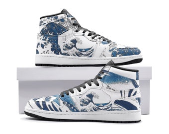 Great Wave Sneakers, Great Wave of Kanagawa High Tops Shoes, Katsushika Hokusai, Japan Art, Premium Unisex Sneaker TR