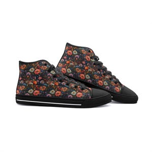 Dark Academia Floral Sneakers, Unisex High Top Canvas Shoes