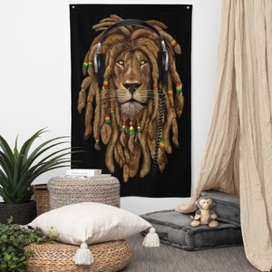 Rasta Lion Flag | Jamaican Colors Rastafari Reggae Decoration | 34.5&quot; x 56&quot; | 86.3 cm x 142.2 cm