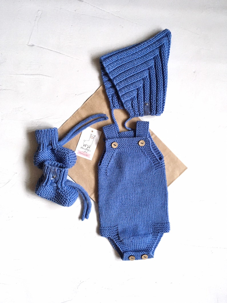 Baby romper knitted merino wool set body pixel hat booties
