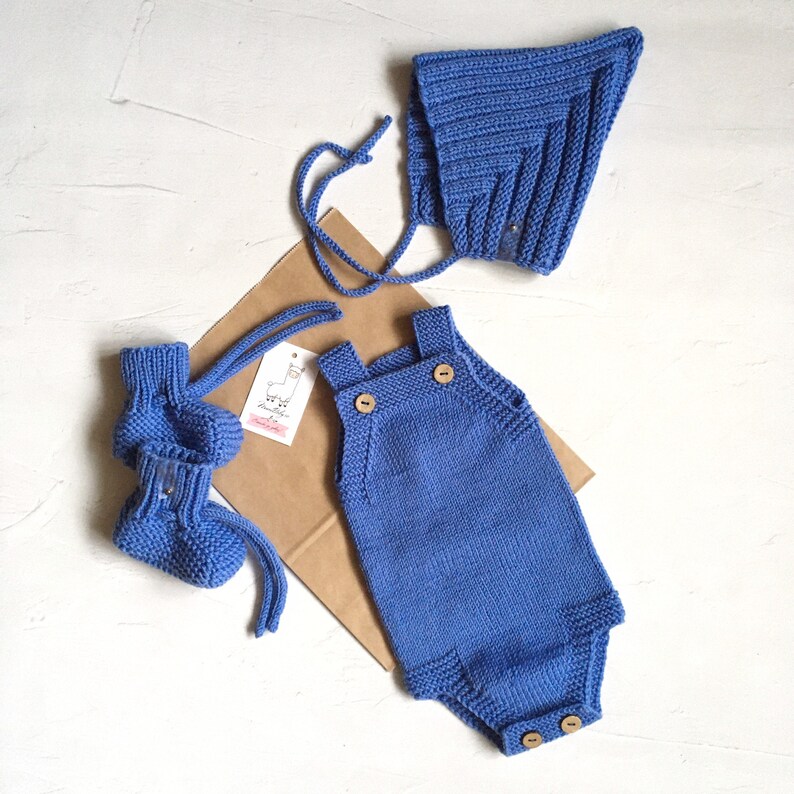 Baby romper knitted merino wool set body pixel hat booties
