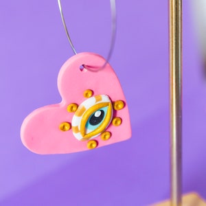 Heart earrings. Evil eye heart earrings. Blue and rose earrings. Dangle earrings image 4