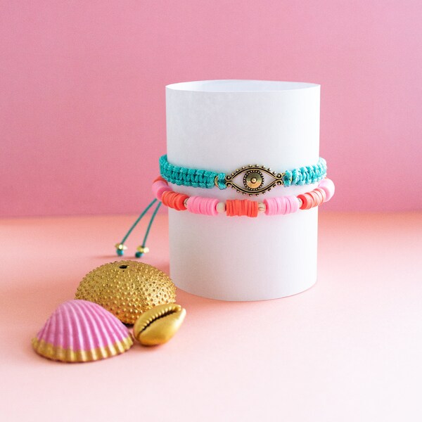 Pink Turquoise Bracelets set, Friendship bracelets kit, Friendship bracelet beads, Woven Friendship Bracelet, Cut VSCO friendship bracelet