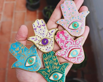 Hamsa Magnets. Hamsa modern art. Hamsa decor. Fatima hand magenet decor.