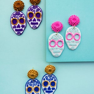 Boucles d&#39;oreilles Catrinas, boucles d&#39;oreilles tête de mort, boucles d&#39;oreilles Dangle Drop Catrina, boucles d&#39;oreilles colorées, boucles d&#39;oreilles tendance, boucles d&#39;oreilles faites main en pâte polymère