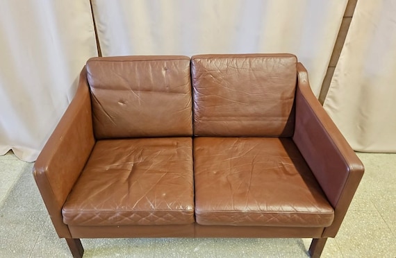 Danish vintage 2 seater brown leather sofa 1960s