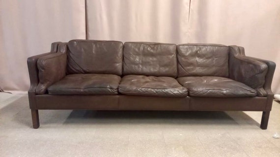 Danish 3 seater brown leather sofa by Grant Mobler 1960s