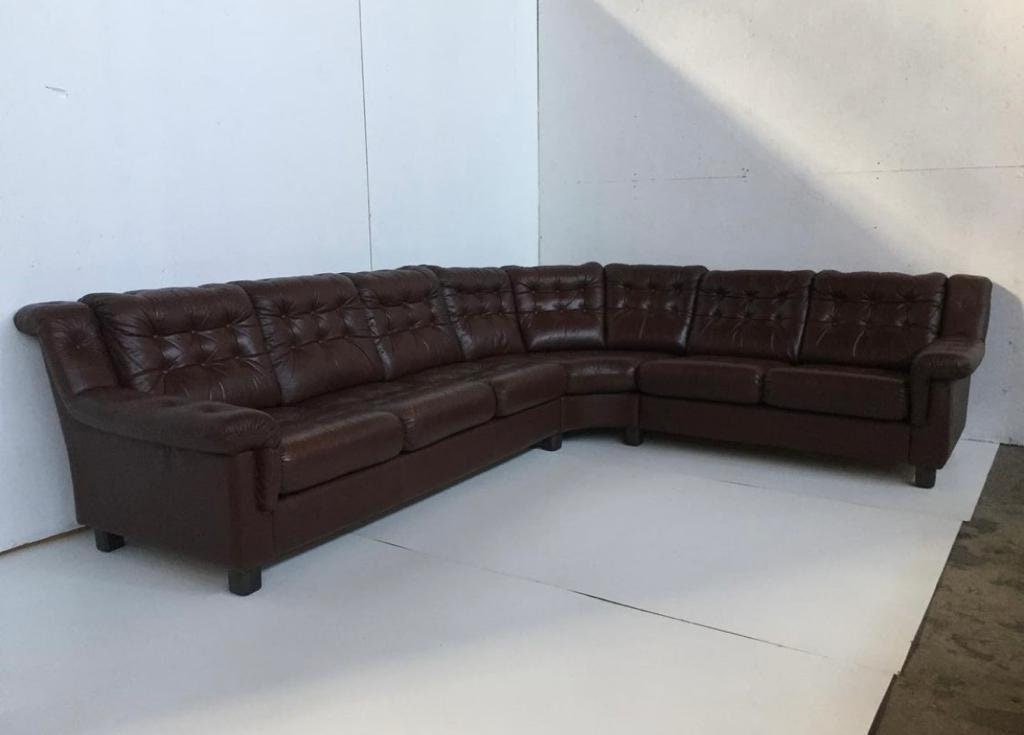 Scandinavian brown leather corner sofa 1970s