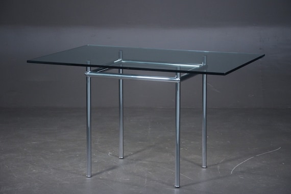 Le Corbusier, glass top dining table, model LC12, Cassina