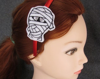 DIGITAL FILE - Embroidered Mummy Slider - Journal bookmark - Halloween hair accessory - Spooky mummy