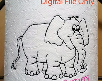 DIGITAL FILE - White Elephant Gift idea - Embroidered elephant - Bathroom decor -  Toilet Paper design - Gag gift - Party Gift