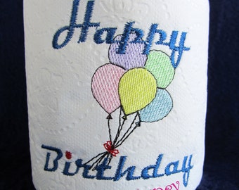 DIGITAL FILE - Embroidered Happy Birthday design - Bathroom decor - Birthday greetings - Embroidered toilet paper