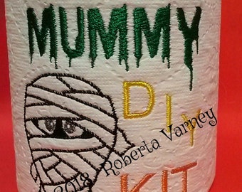 DIGITAL file  - Embroidered Mummy Design - Toilet paper design - Bathroom Decor - Halloween - Gag gift