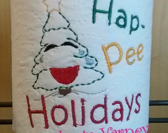 DIGITAL FILE - Embroidered Christmas Tree - Potty Humor - Happy Holidays - Bathroom decor -  Toilet Paper design - Gag gift - Party Gift