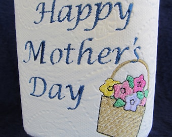 DIGITAL FILE - Embroidered Toilet paper - Mother's Day Floral - Bathroom Decor - Embroidered Floral Basket
